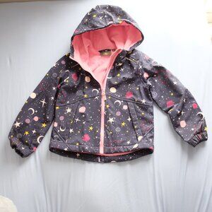 Athletic Works Girls' Space Print Hooded Jacket in Navy with Pink Lining